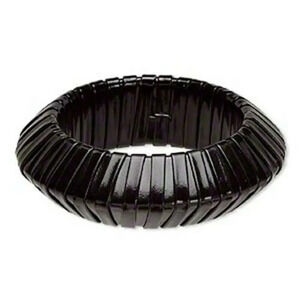 Slick Black PU Vinyl Wrapped Chunky Retro Geometric Saucer Bangle Bracelet